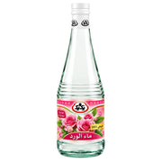 Rosenvattenflaska 330 ml i glas med vit kork och rosor på etiketten