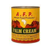 Burk med palmkräm 800g, gul etikett med palmmotiv, afrikansk matprodukt.