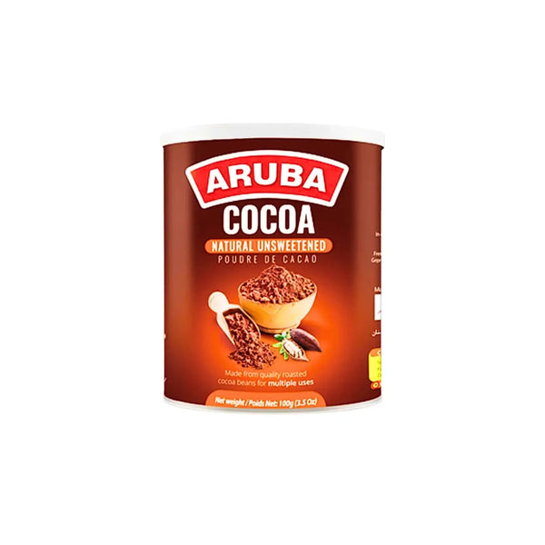 Aruba naturlig osötad kakaopulver 100g burk mot vit bakgrund