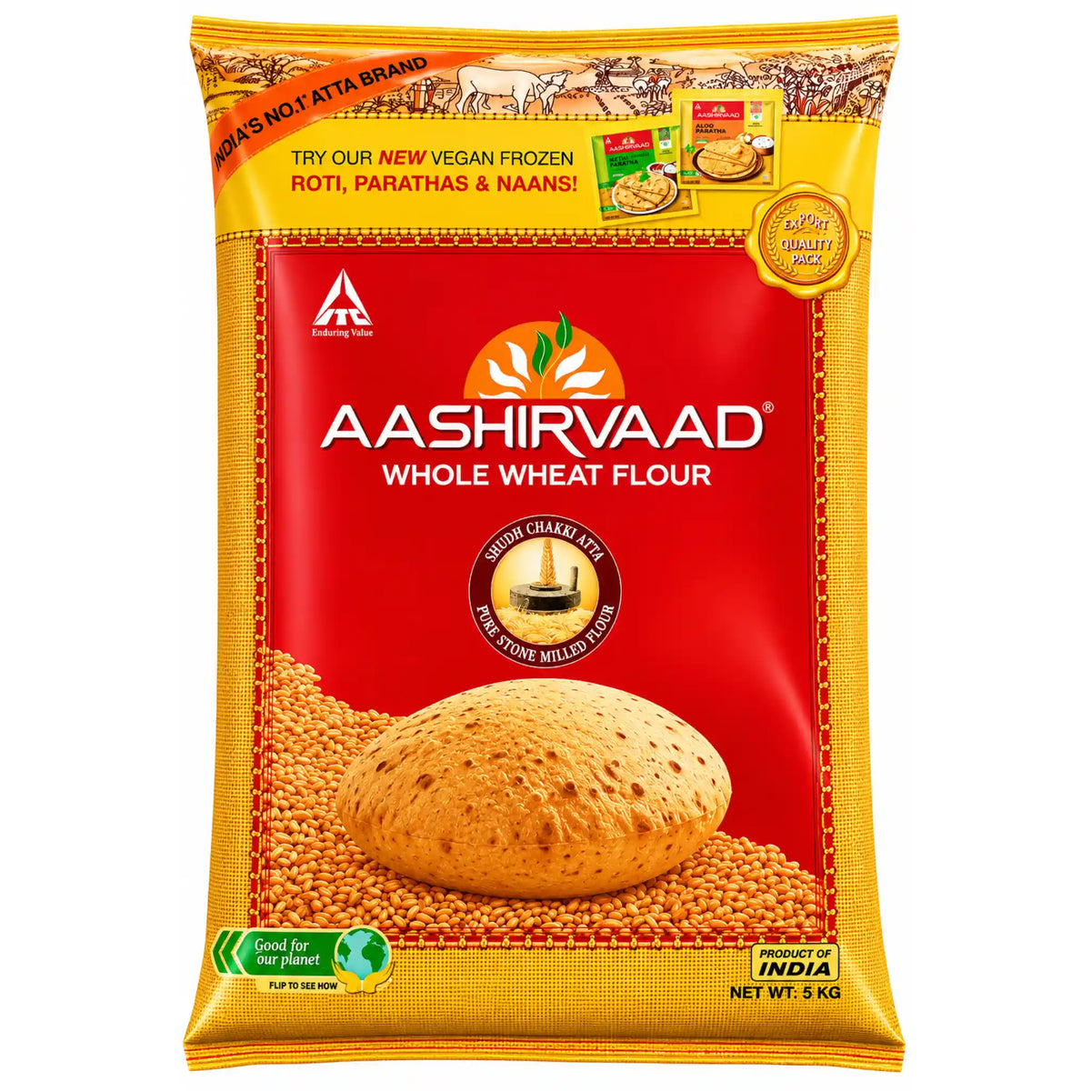 Aashirvaad fullkornsvetemjöl i förpackning, 5 kg