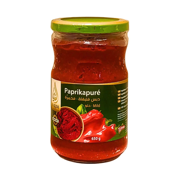 Burk med paprikapuré mild 650g, röd paprika och grön lock, orientalisk matvara