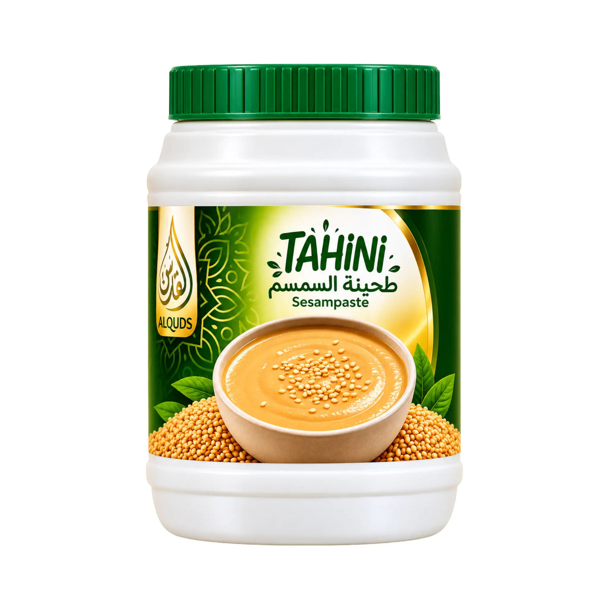 Tahina (sesampasta) i plastburk med grön skruvkork, 800 g