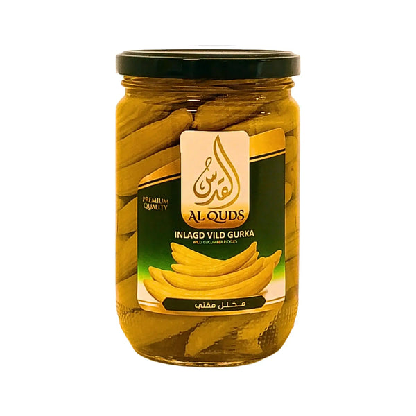 Burk med Al Quds inlagd vild gurka, orientaliska picklade gurkor, 600g.
