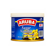 Kryddburk ARUBA vaniljsocker med blå etikett och vaniljblomma