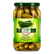 Inlagda gurkor i glasburk med grön lock, ca 1 kg