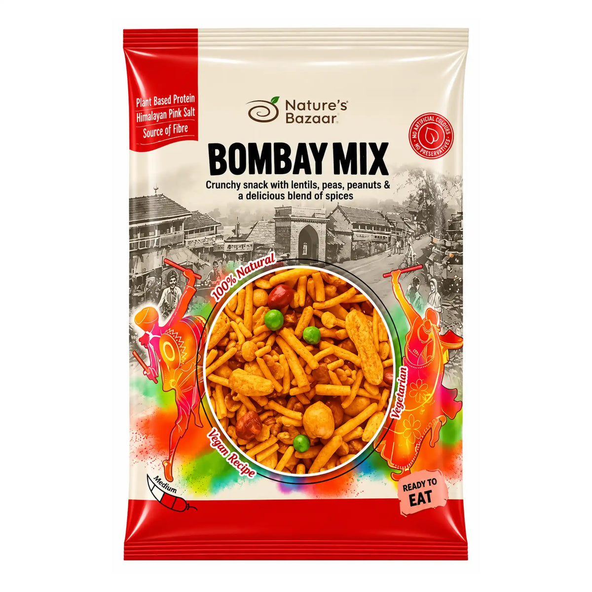 Bombay Mix kryddig snacksblandning i påse, redo att äta