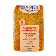 Paket med grov bulgur och vermicelli, 800g, tydlig text på flera språk, orientaliska råvaror.