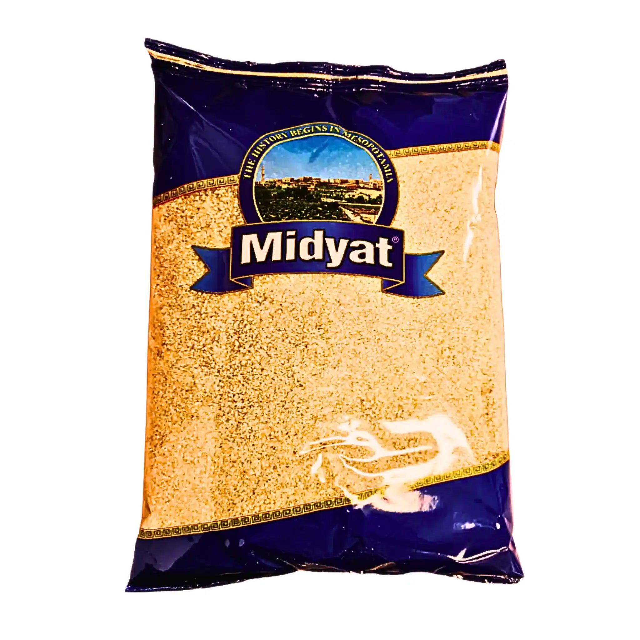 Midyat bulgur köftelik fin 900g i blå och gul förpackning, orientaliskt livsmedel