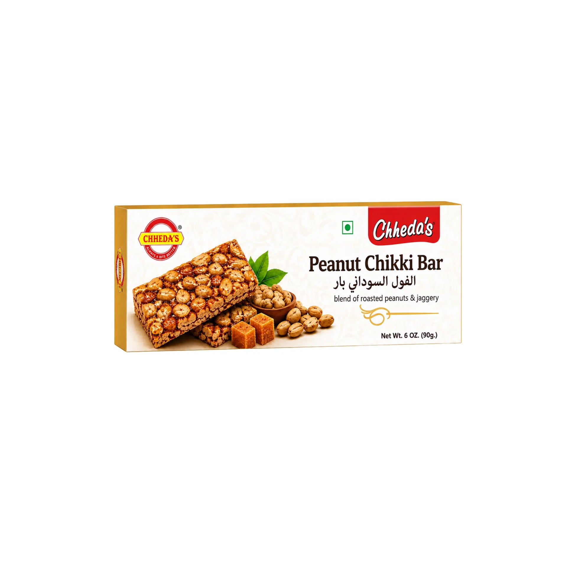 Chheda's Jordnötter Chikki Bar 35g, krispig indisk jordnötsknäck med jaggery på Shirdell.se.