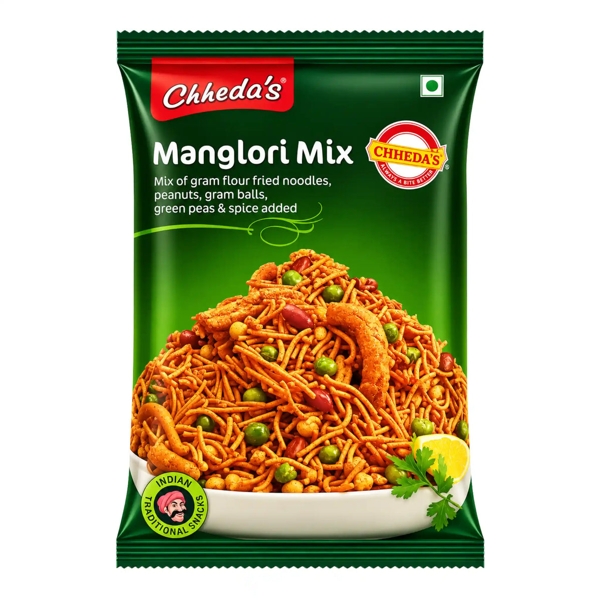 Chheda's Mangalori mix i grön påse med stekta nudlar och jordnötter