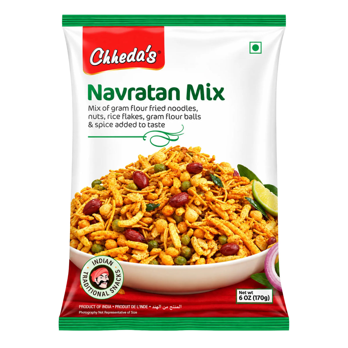 Förpackning av Chheda’s Navratan Mix 170g färgstark och krispig indisk snacksmix