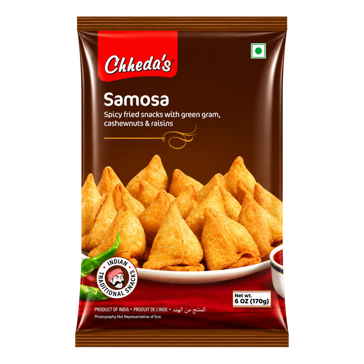 Mini-samosa i påse med kryddig fyllning, triangelformade krispiga snacks