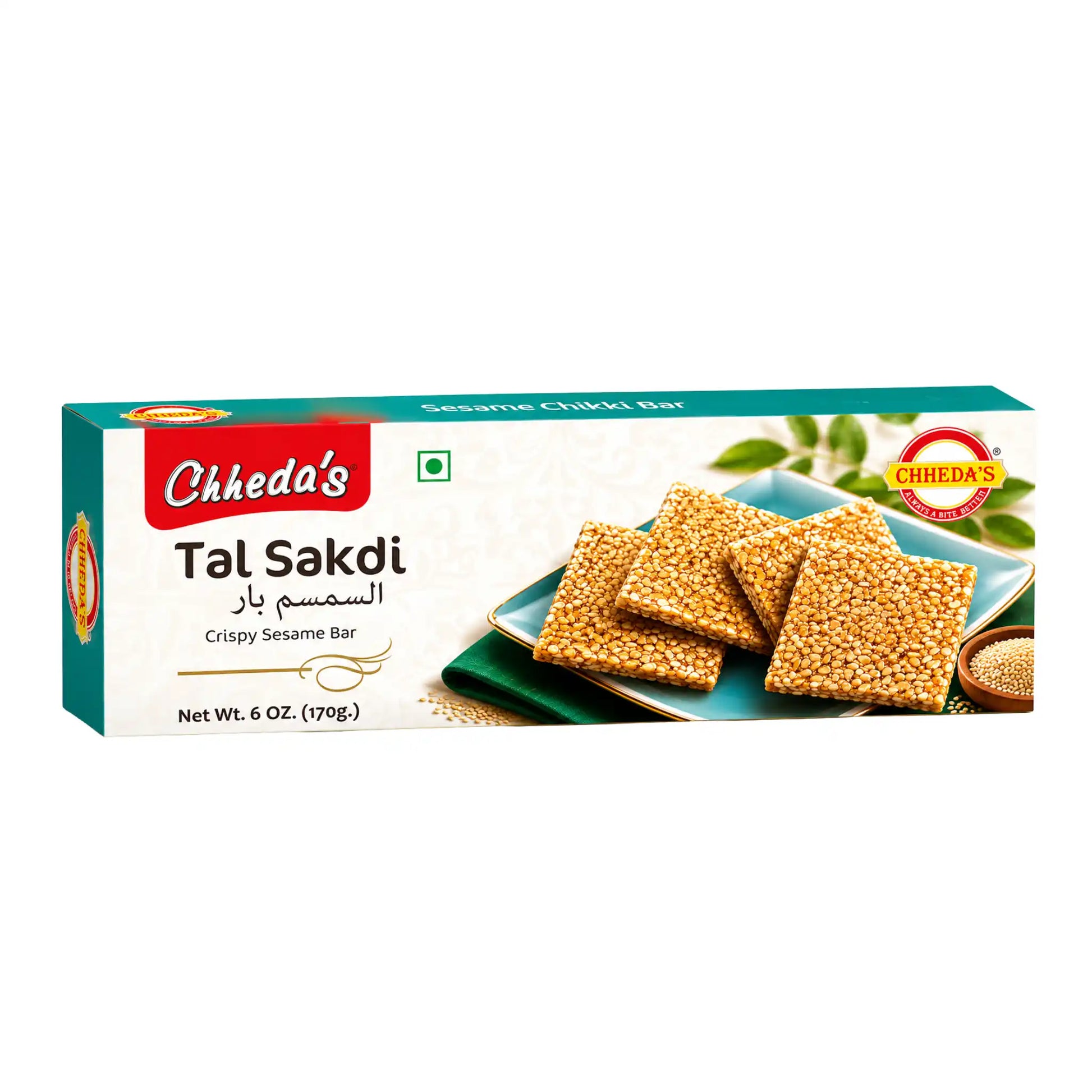 Förpackning med Chheda’s Tal Sakdi 170g, krispig indisk sesamknäck med jaggery på Shirdell.se.