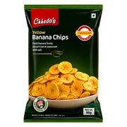 Förpackning med Chheda’s Yellow Banana Chips 170g, krispiga indiska bananchips på Shirdell.se.