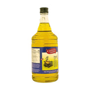 Flaska med extra jungfruolivolja 750ml, tydlig etikett och gul olja på vit bakgrund