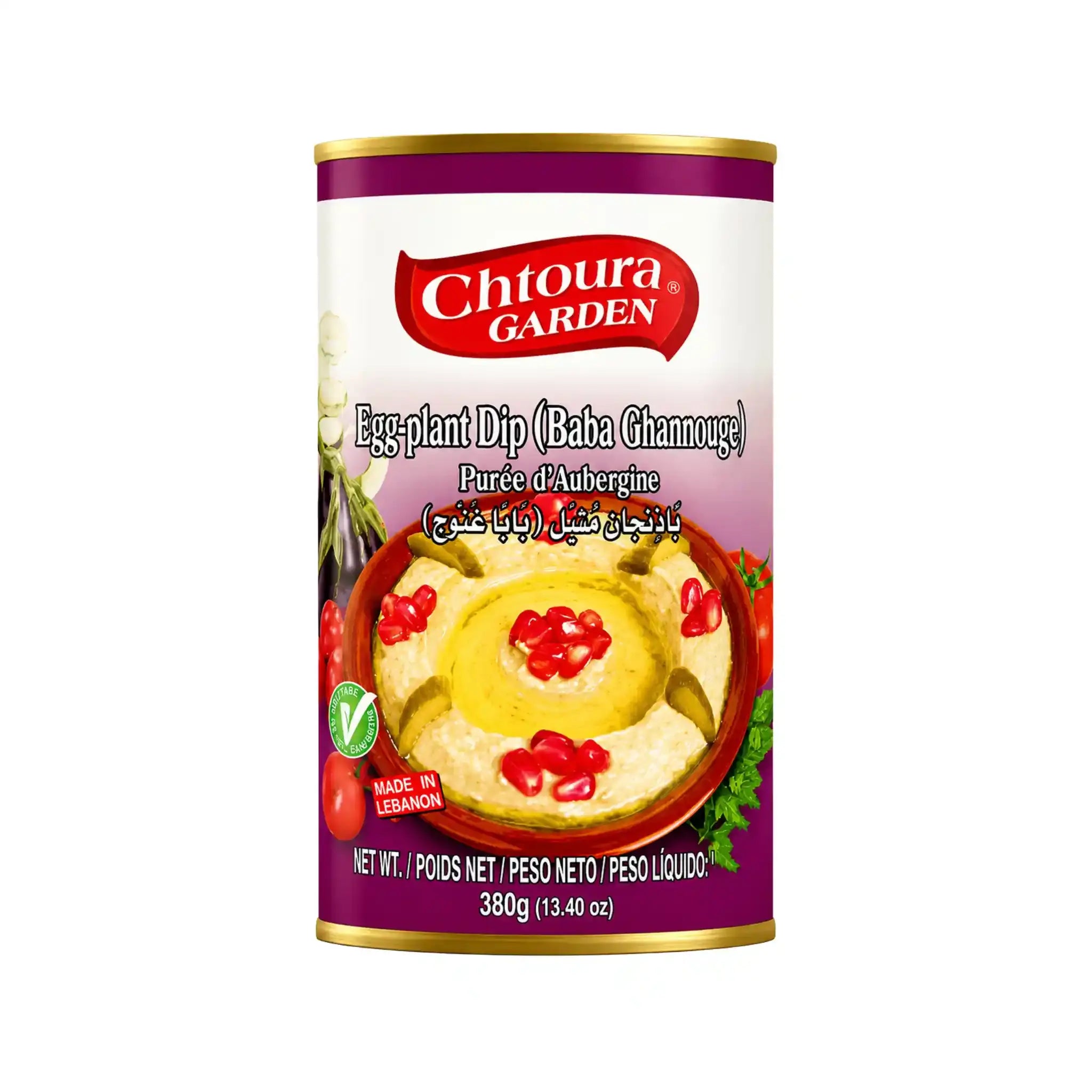 Chtoura Garden aubergindipp i burk, märkt Baba Ghannouge