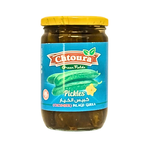 Burk med inlagd gurka, orientaliska pickles, Chtoura Green Fields, blå etikett