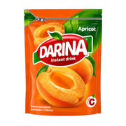 Darina aprikoskryddat dryckespulver i orange påse, försluten med dragkedja