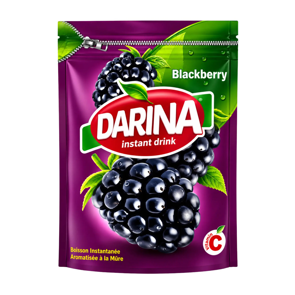 Darina juicepulverpåse med björnbärssmak, lila ståpåse.