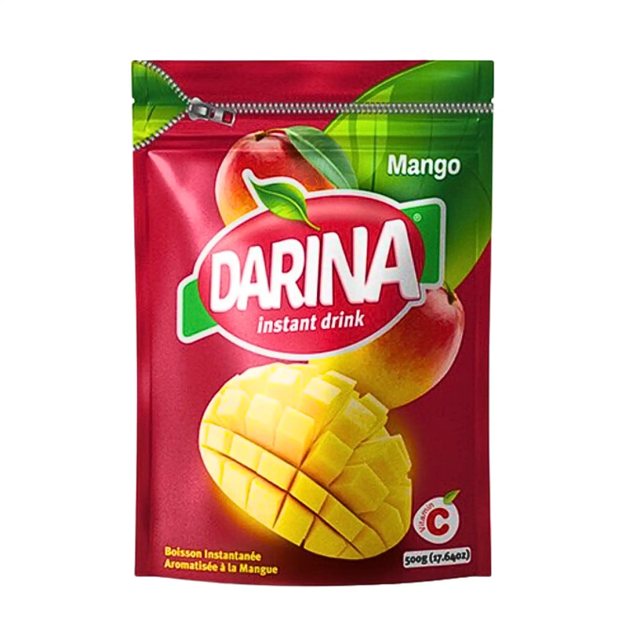 Mangojuicepulver 500g påse med bild av mango och frukt, orientaliska smak.