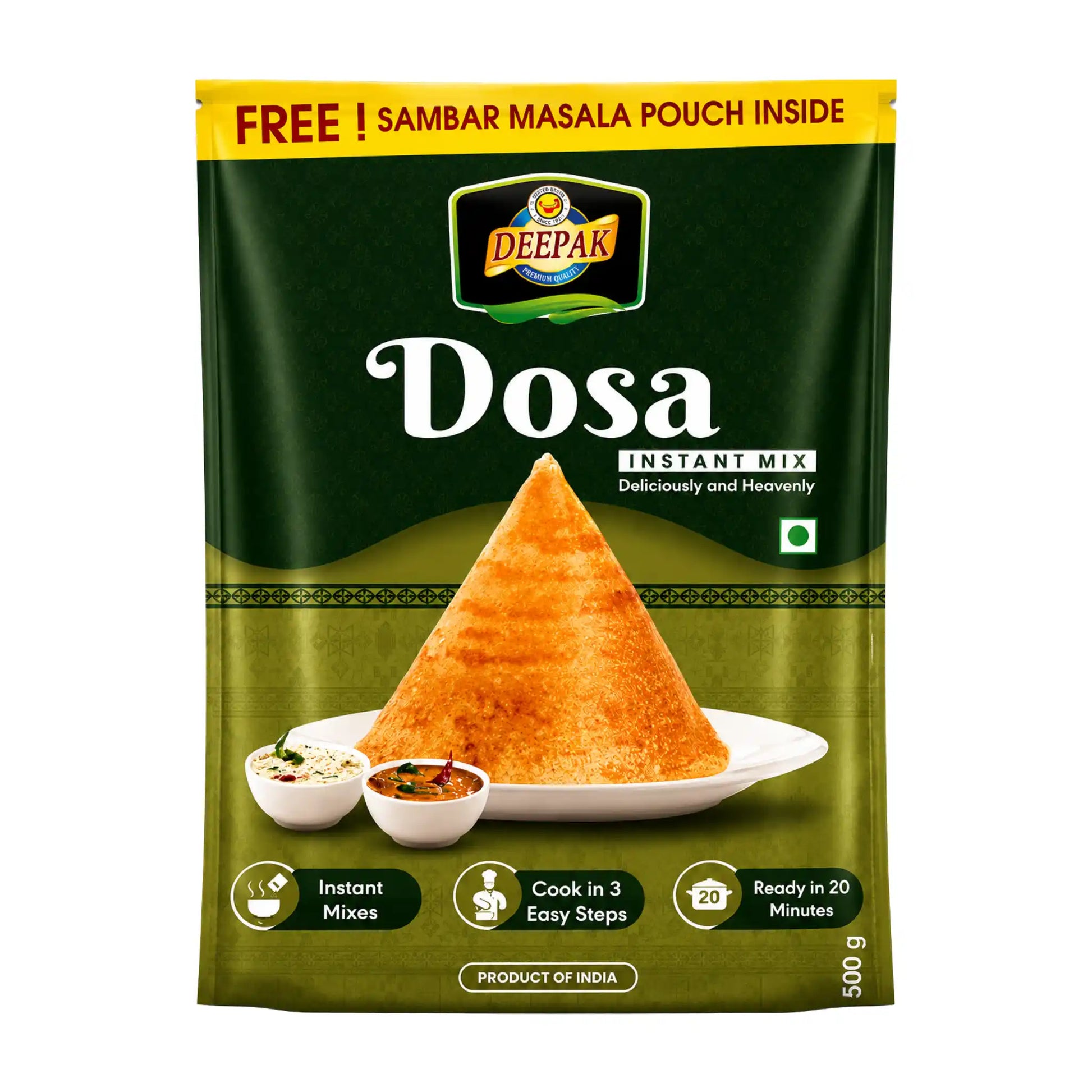 500g förpackning av Deepak Dosa Mix för tillagning av sydindiska frasiga rispannkakor.