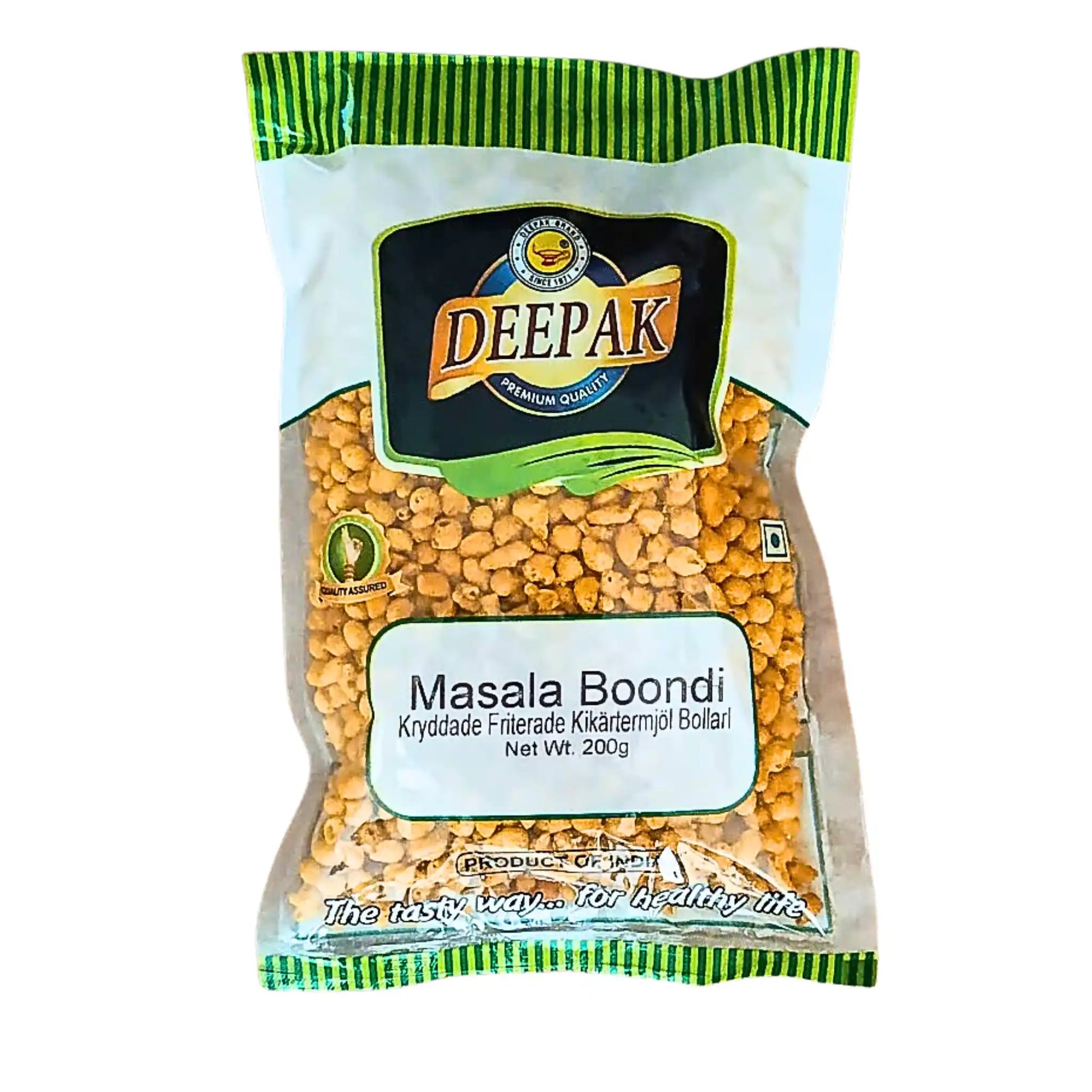 Påse med Masala Boondi, kryddade friterade kikärtsmjölbollar, 200g orientaliskt snacks