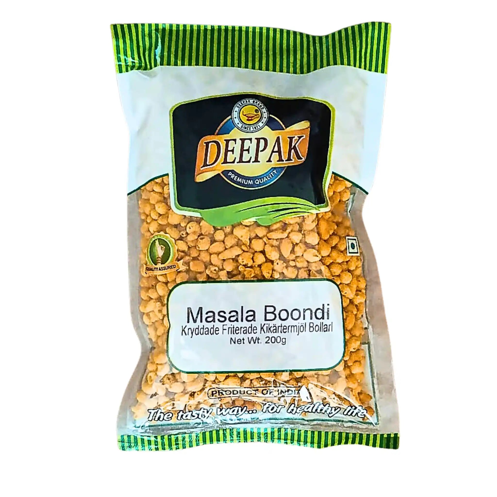 Påse med Masala Boondi, kryddade friterade kikärtsmjölbollar, 200g orientaliskt snacks