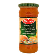 Durra aprikosmarmelad 430g glasburk, orientalisk fruktmarmelad med aprikos på vit bakgrund