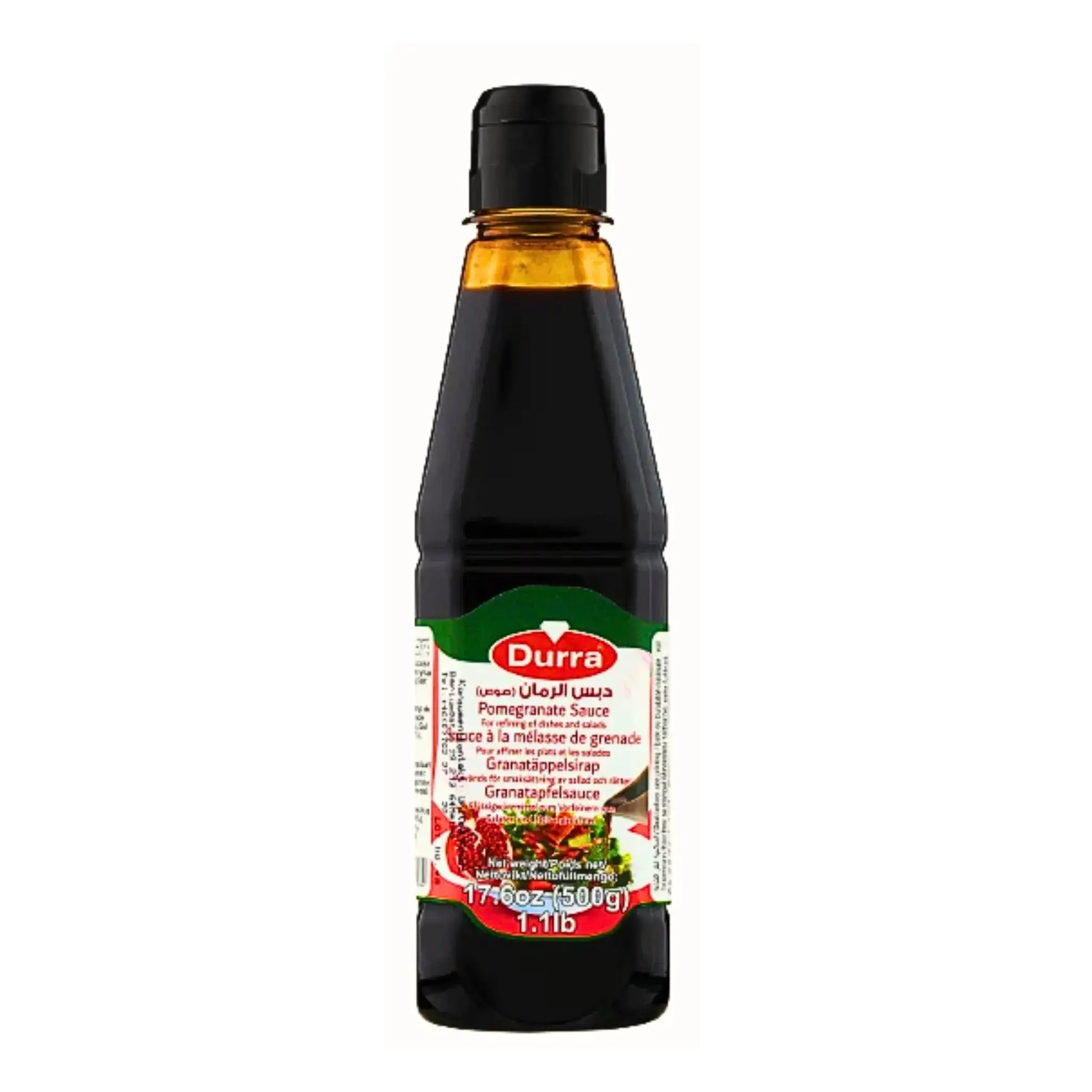Durra granatäpplesirap 500g flaska med färgglad etikett och orientaliska motiv