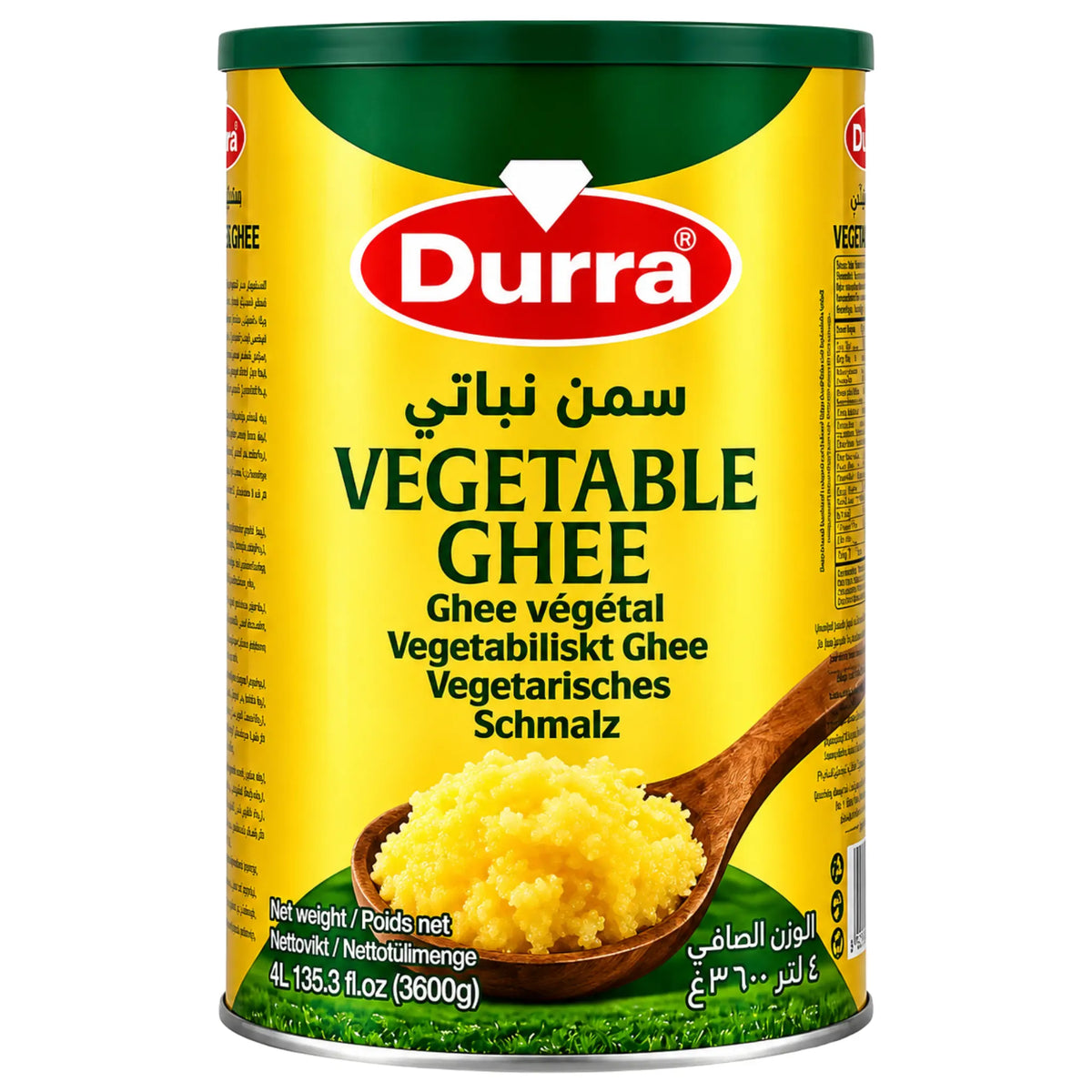Durra vegetabiliskt ghee i gul burk med lock, 3 kg.