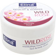 Elina Med Wild Rose ansikts- och kroppskräm för normal hud, vit burk med rosa blommor.