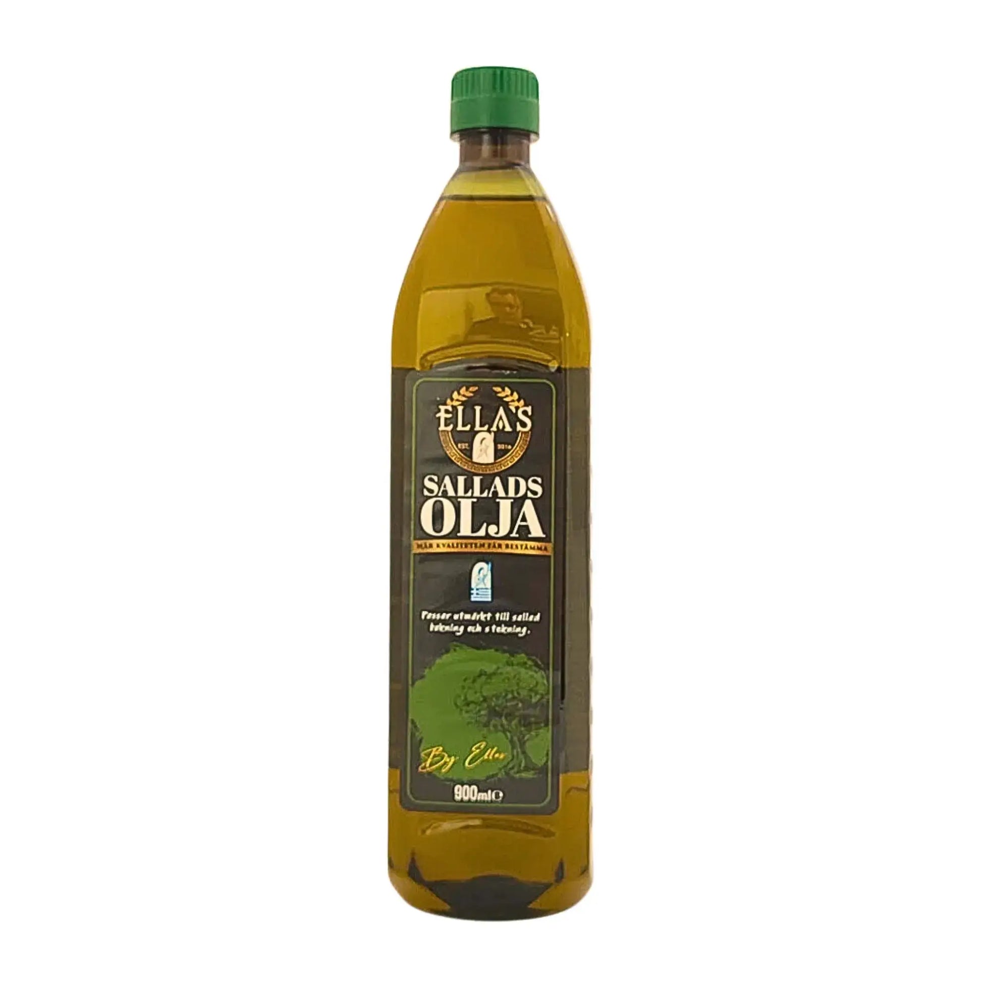 Flaska Ellas salladsolja 900 ml, grön etikett, olja för sallad och matlagning