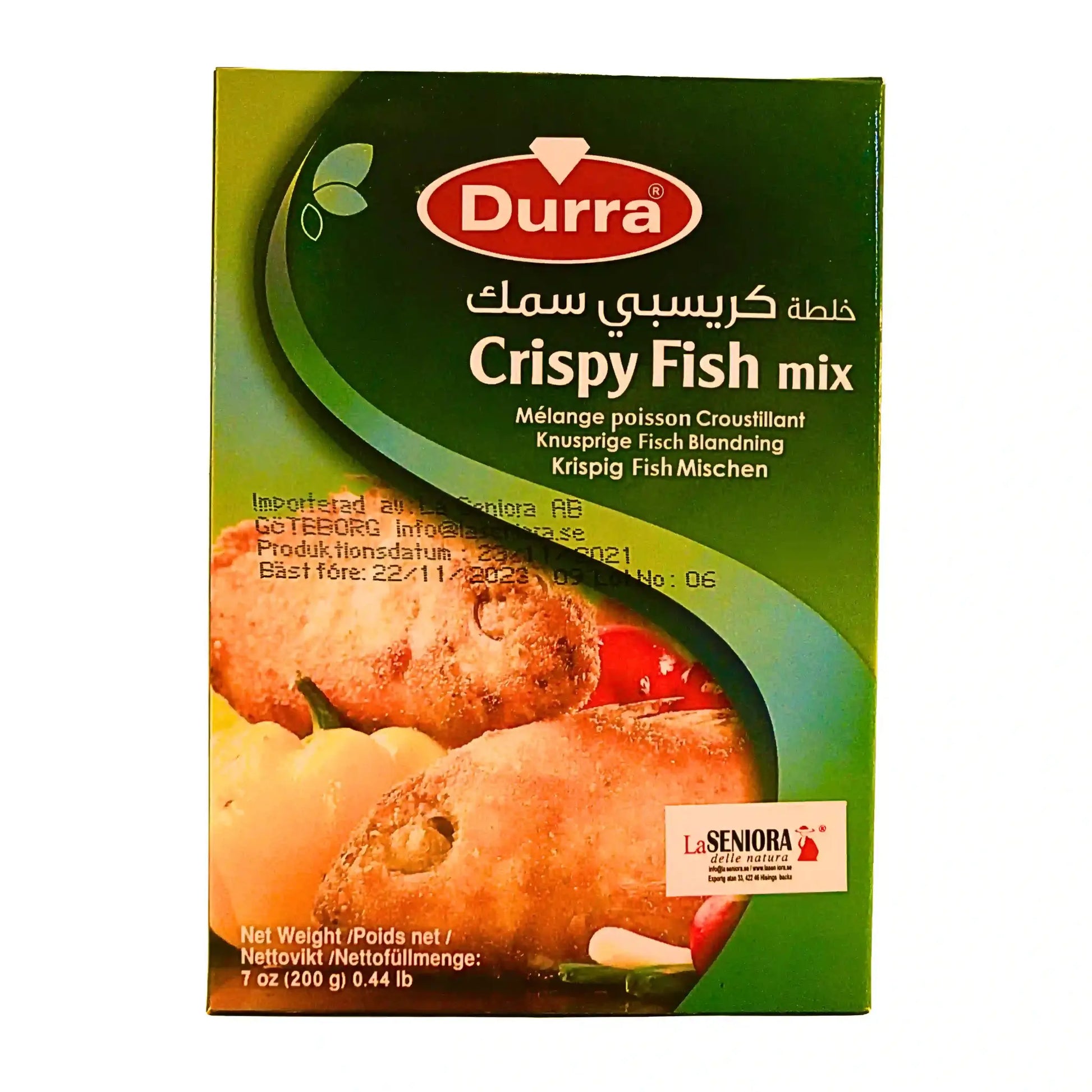 Fiskblandning Durra Crispy Fish mix 200g, mild och krispig panering för fisk, produktförpackning