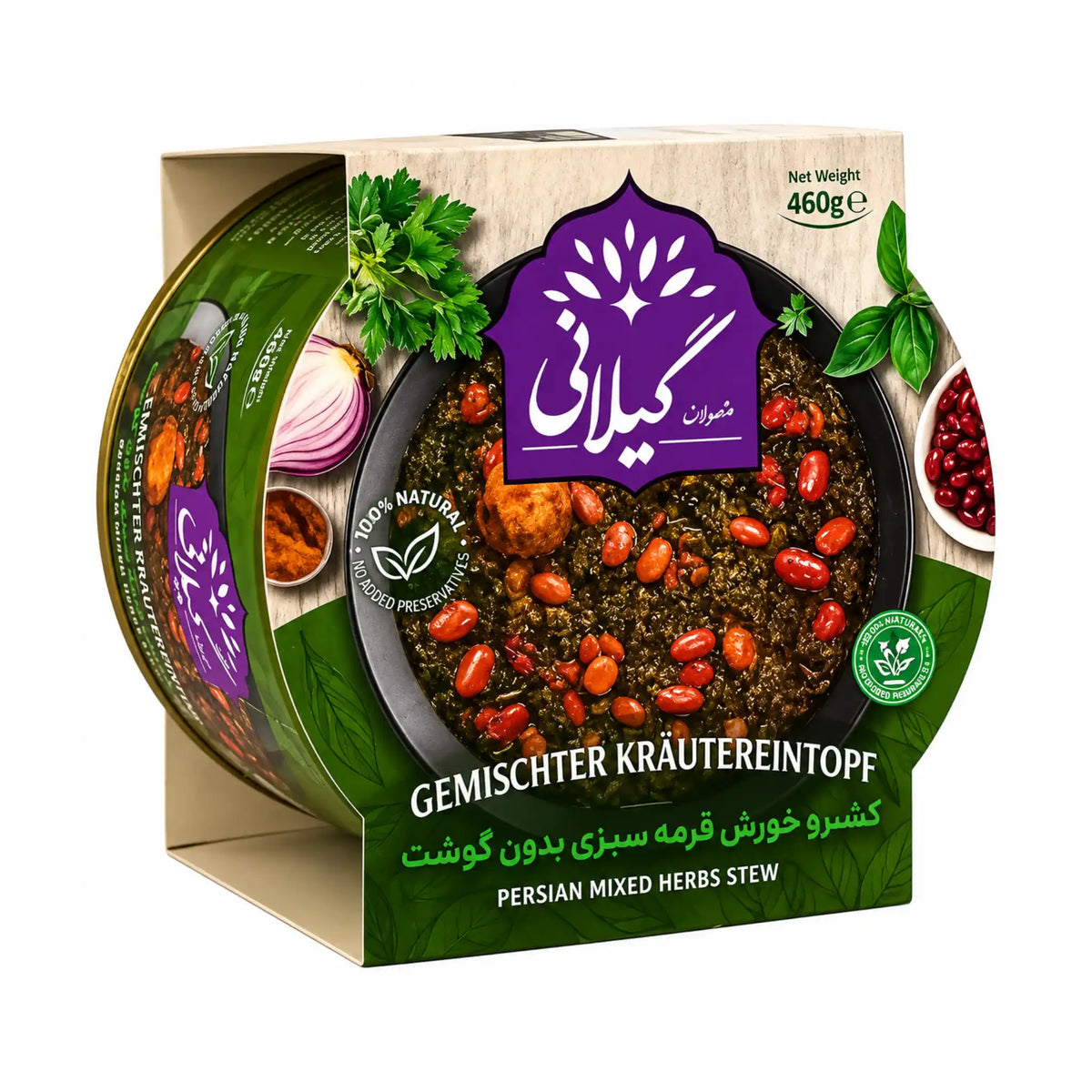 Gilani ghormeh sabzi med bönor, 460 g, blandade örter i förpackning
