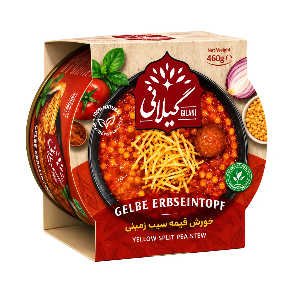 Konservburk av Gilani Qeime Sibzamini potatisgryta 460g persisk köttgryta med linser