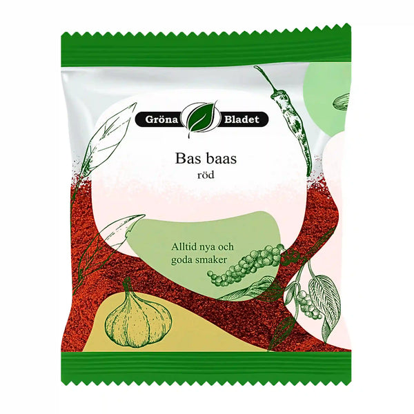 Gröna Bladet Bas Baas Röd 40g – Het och Smakrik Kryddmagi