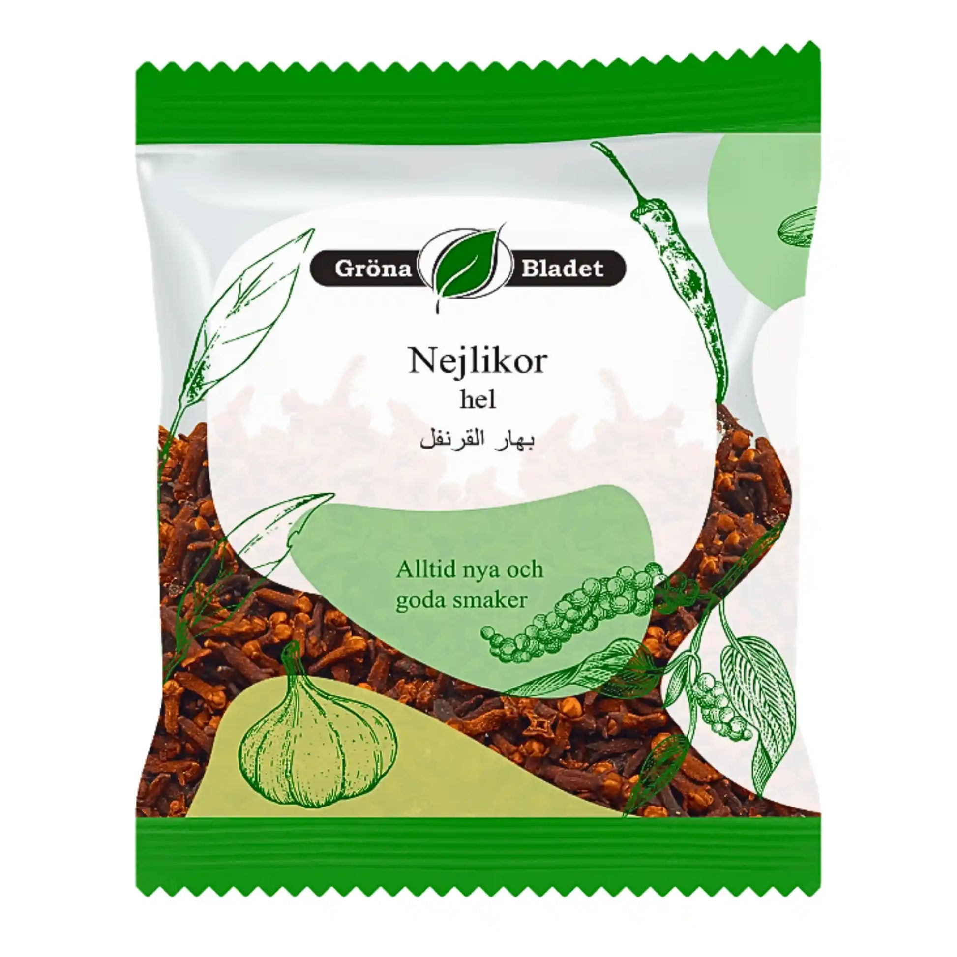 Förpackning med hela nejlikor, örtkrydda, Gröna Bladet, smakrik orientaliskt krydda.