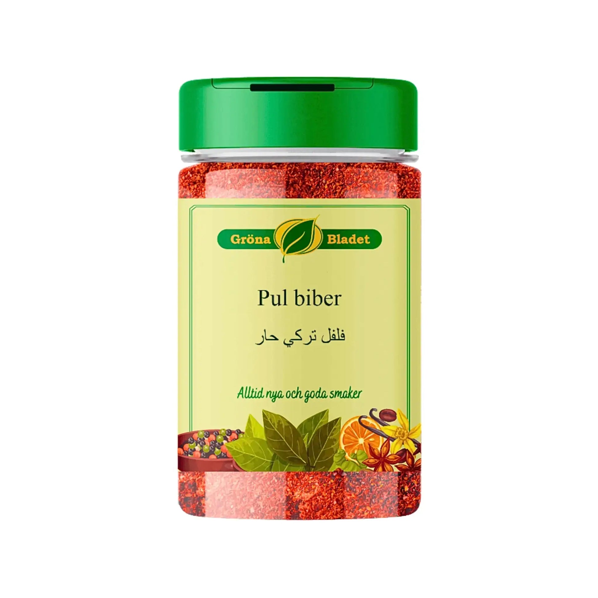 Pul biber turkiskt chilipulver i plastburk med grön lock, Grona Bladet, 110g