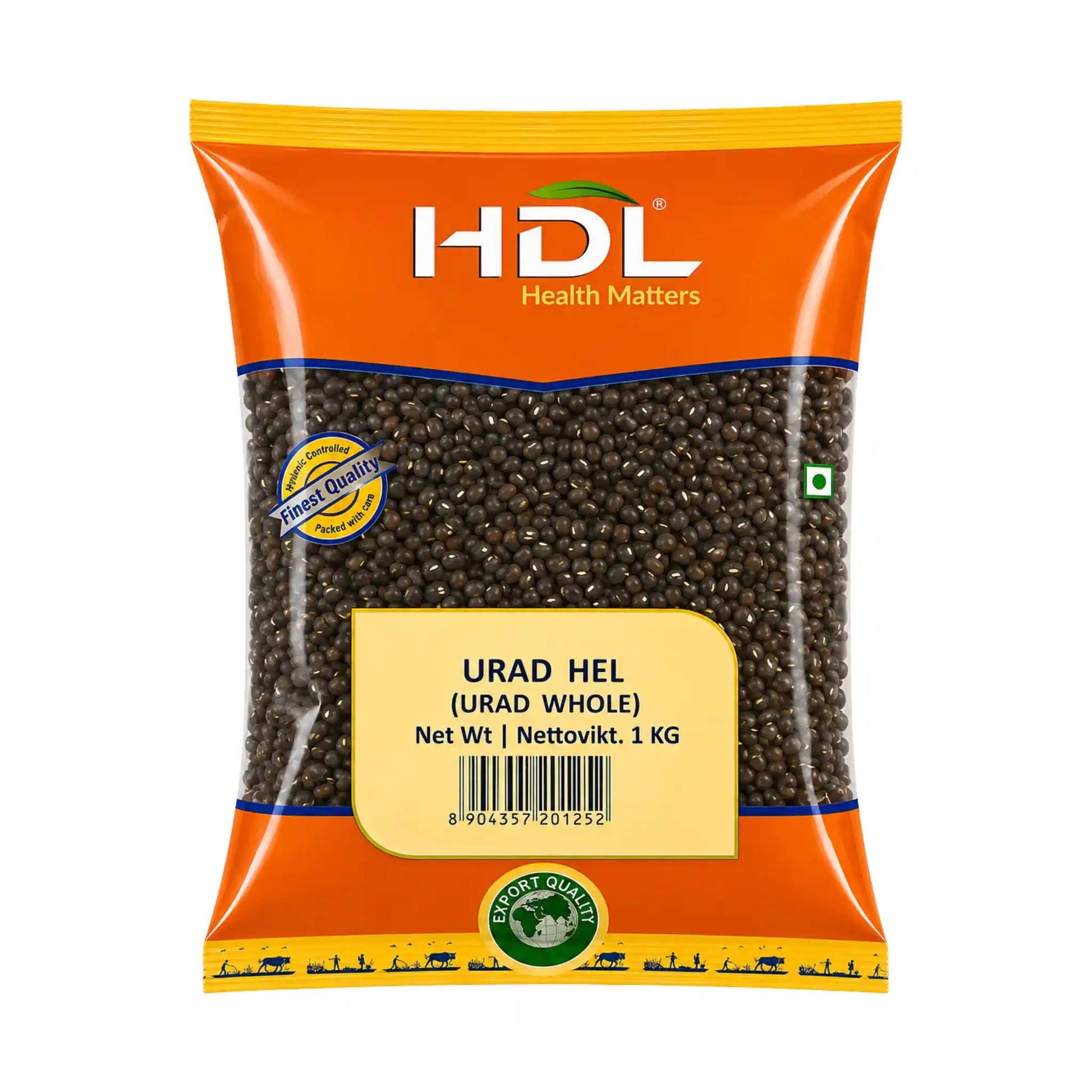 HDL urad-munbönor, svarta hela, 1 kg i påse