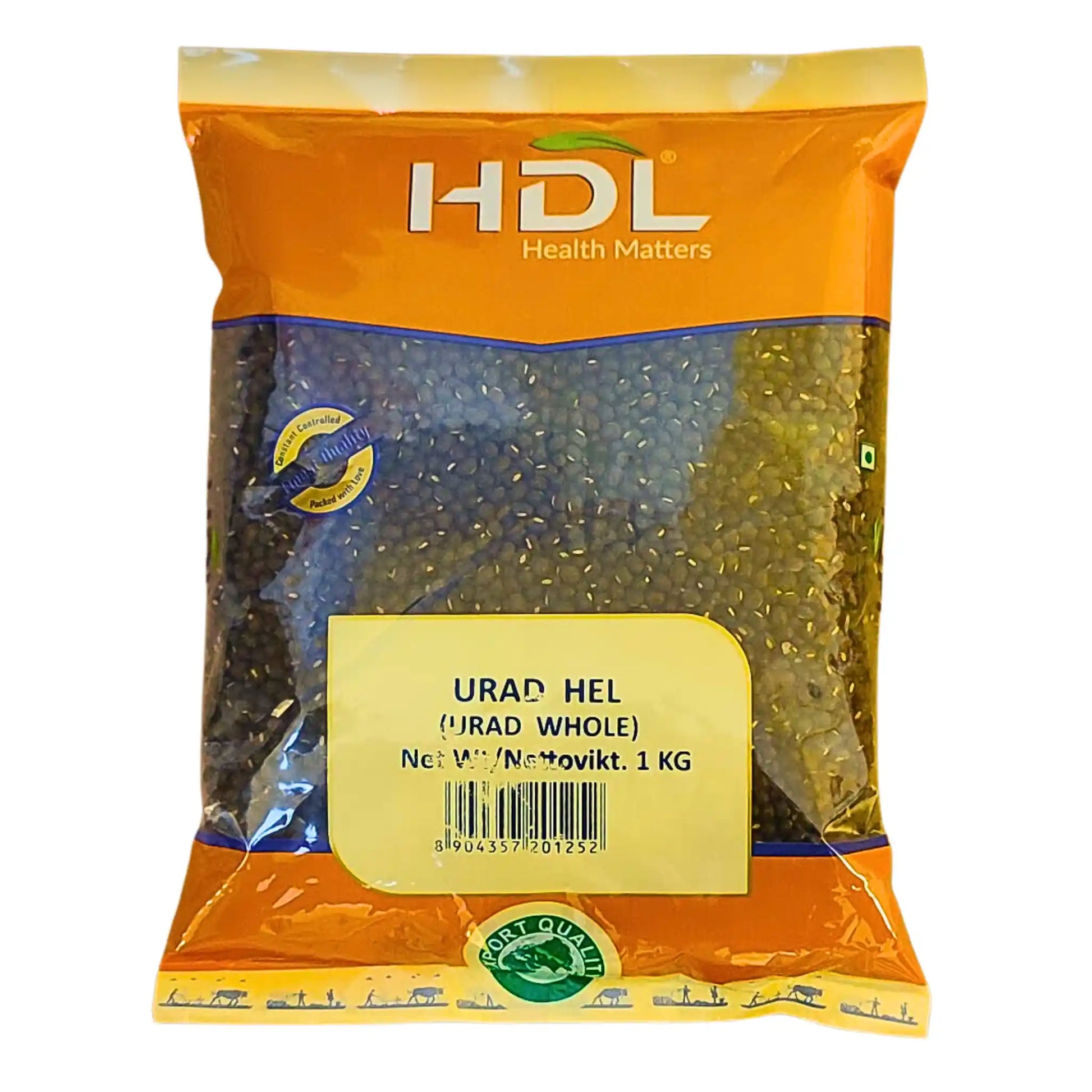 Förpackning med svarta urad-bönor 1 kg, HDL, orientaliska baljväxter.