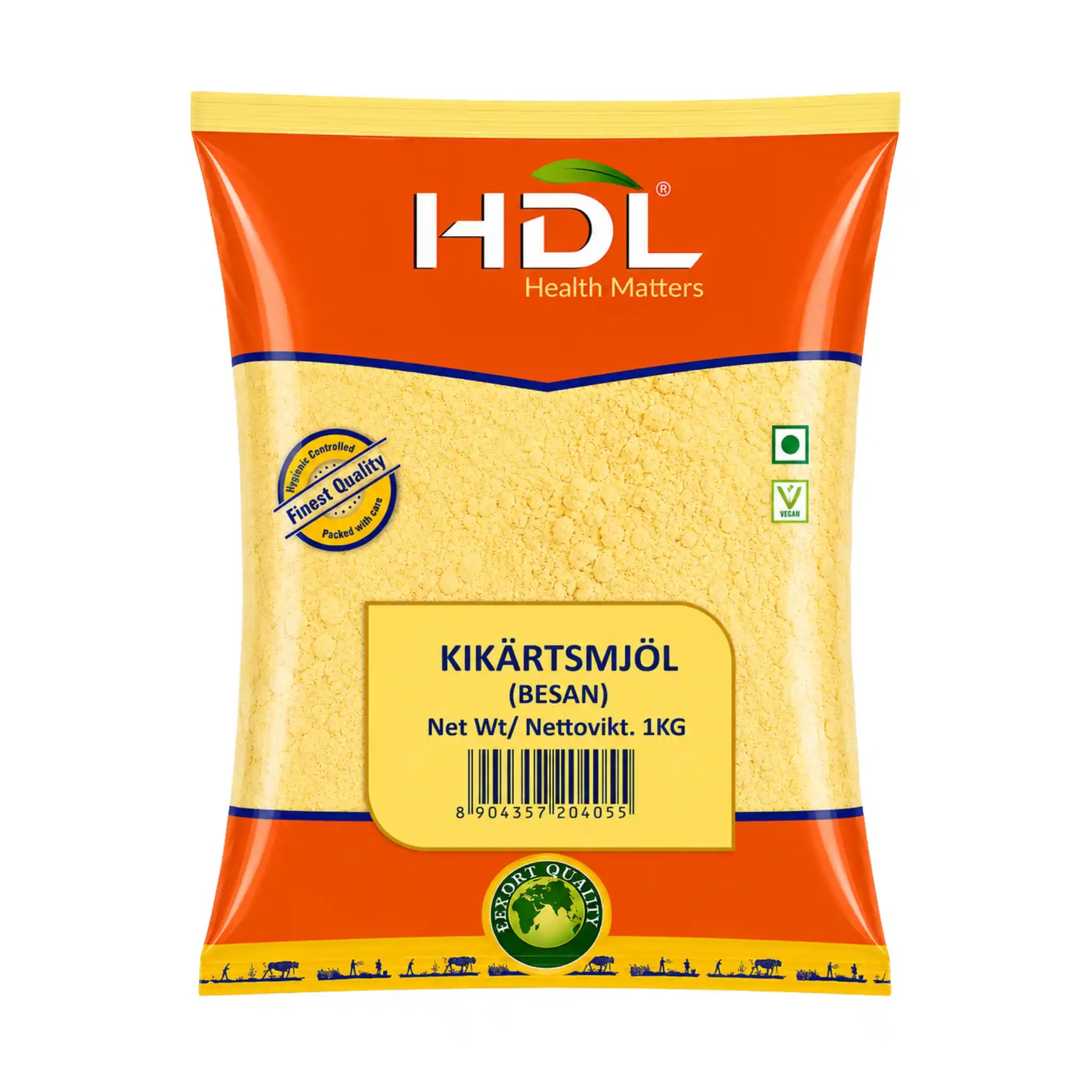 HDL kikärtsmjöl i orangegul påse, märkt 1 kg (besan)