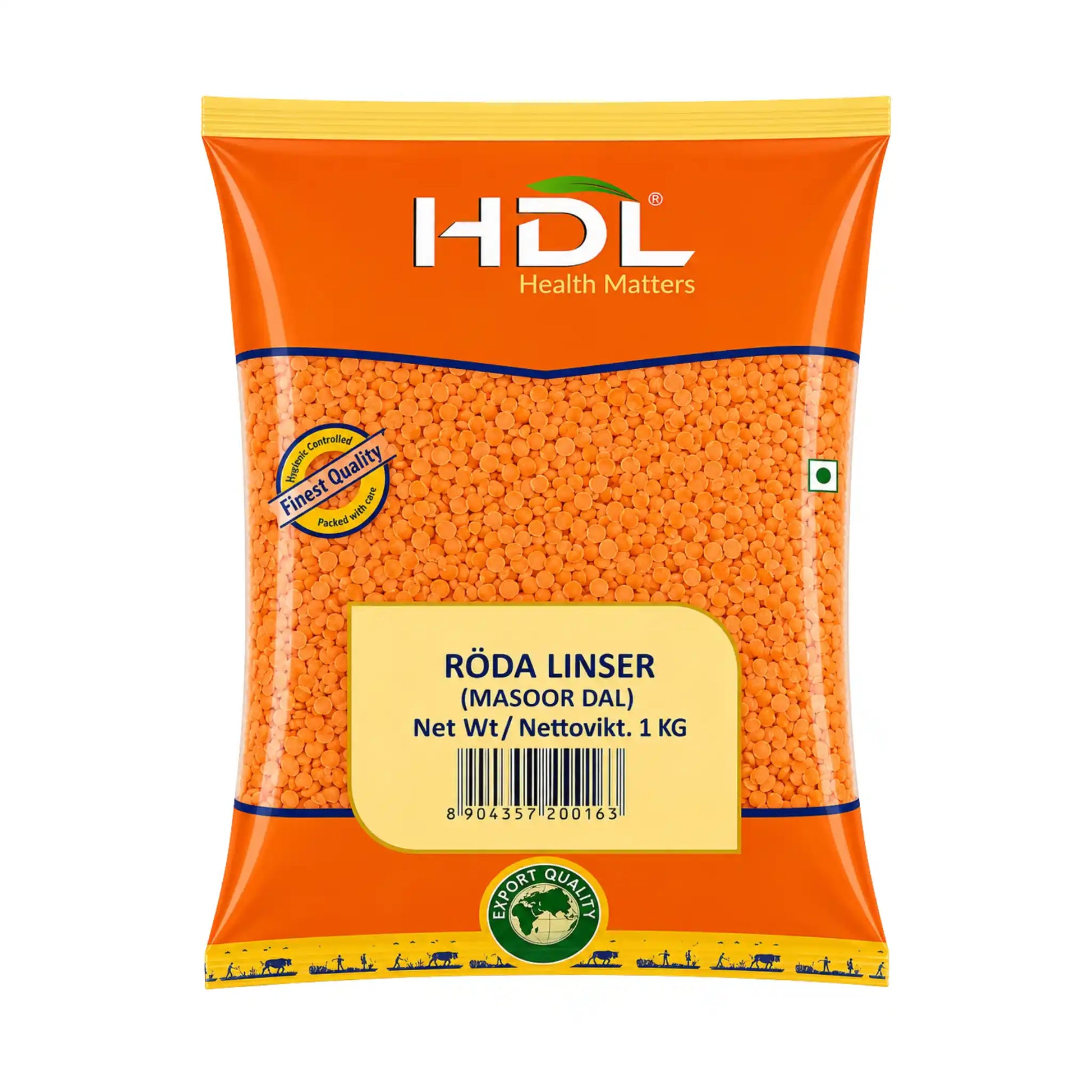 Röda linser, 1 kg, HDL i orange påse