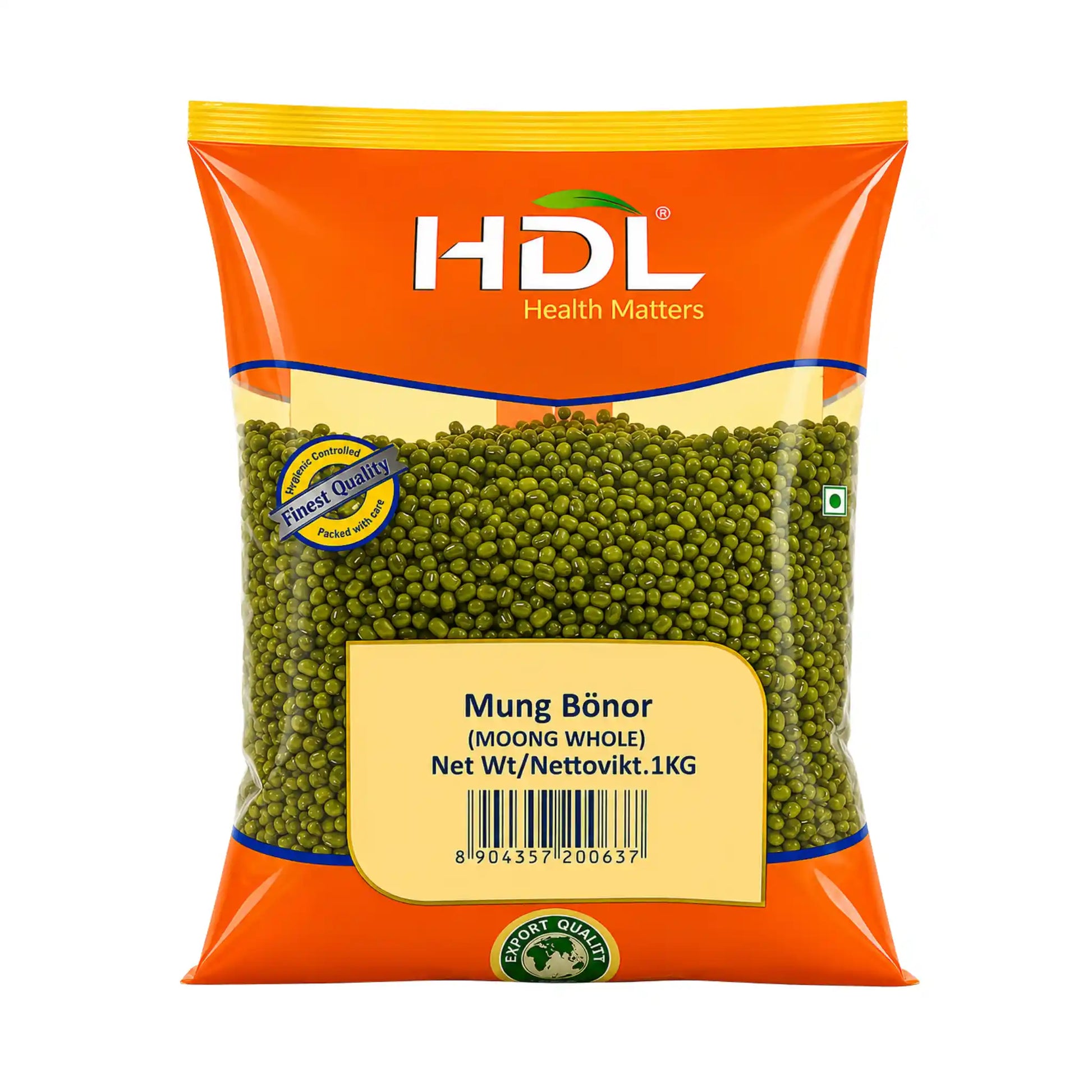 Hela mungbönor i förpackad påse, gröna bönor, 1 kg