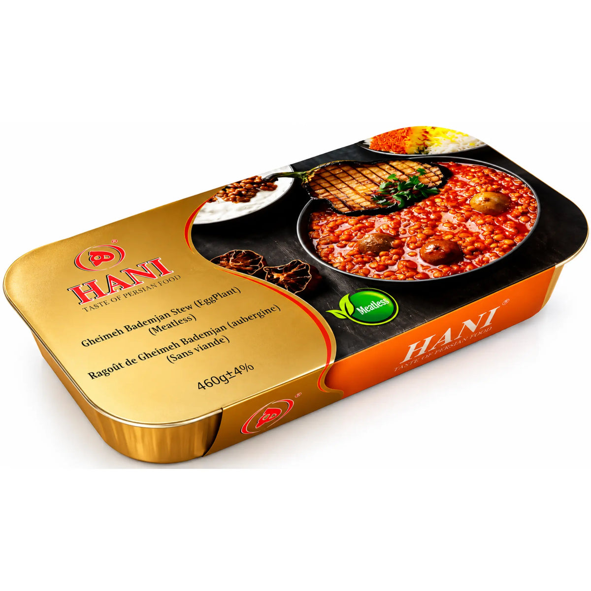Hani Gheyme Bademjan 460g – konservburk/förpackning med persisk aubergine- och nötköttsgryta.