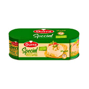 Durra hummus med tahini burk, grön och beige förpackning, orientaliskt pålägg