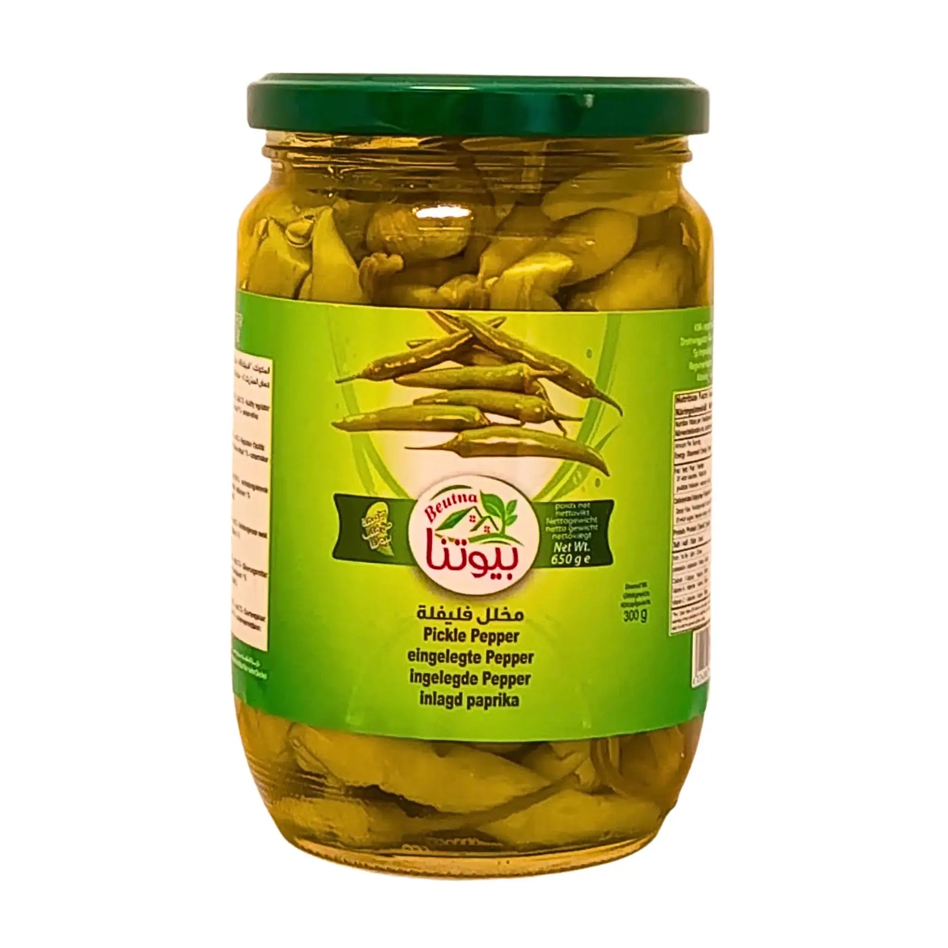 Glasburk med inlagd paprika i skivor, grön etikett, orientaliska smaker, 300g.