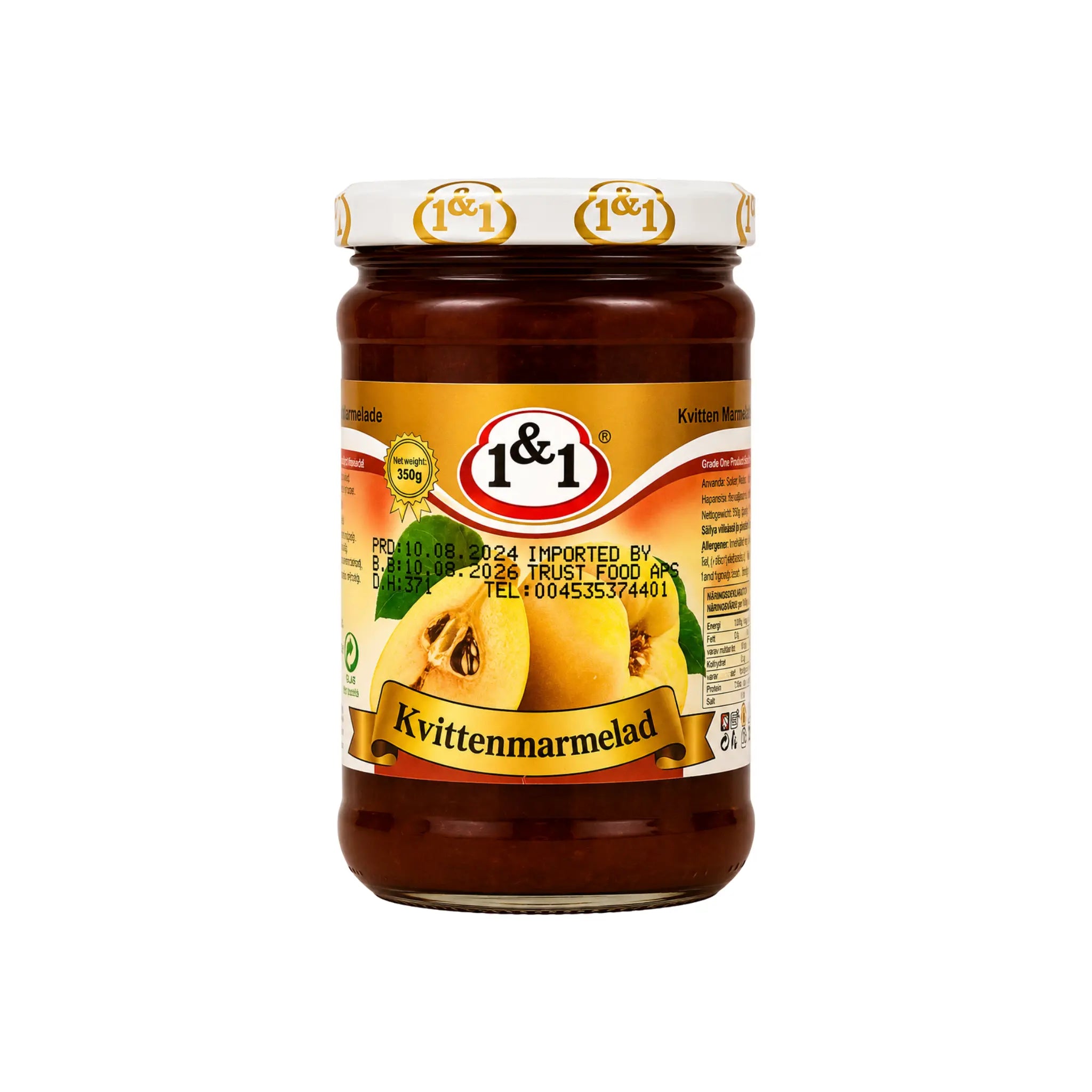 1&1 Kvitten Marmelad 350g – Smakrik och fyllig kvittenmarmelad