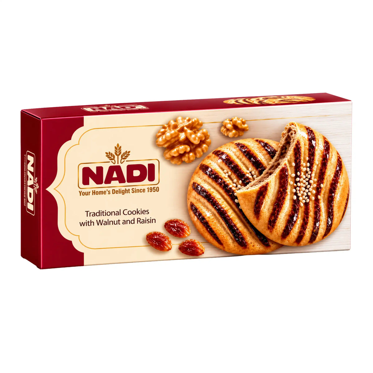 Iranska Nadi Sunnati kakor 200g förpackning – traditionella mjuka persiska Koloocheh-kakor med mönstrat hölje
