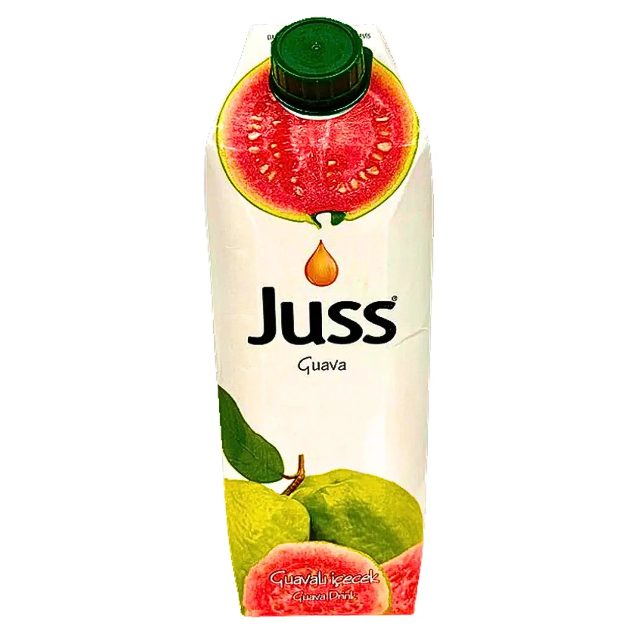 Juss guavajuice 1L i tetraförpackning med bild på färska guavor mot vit bakgrund