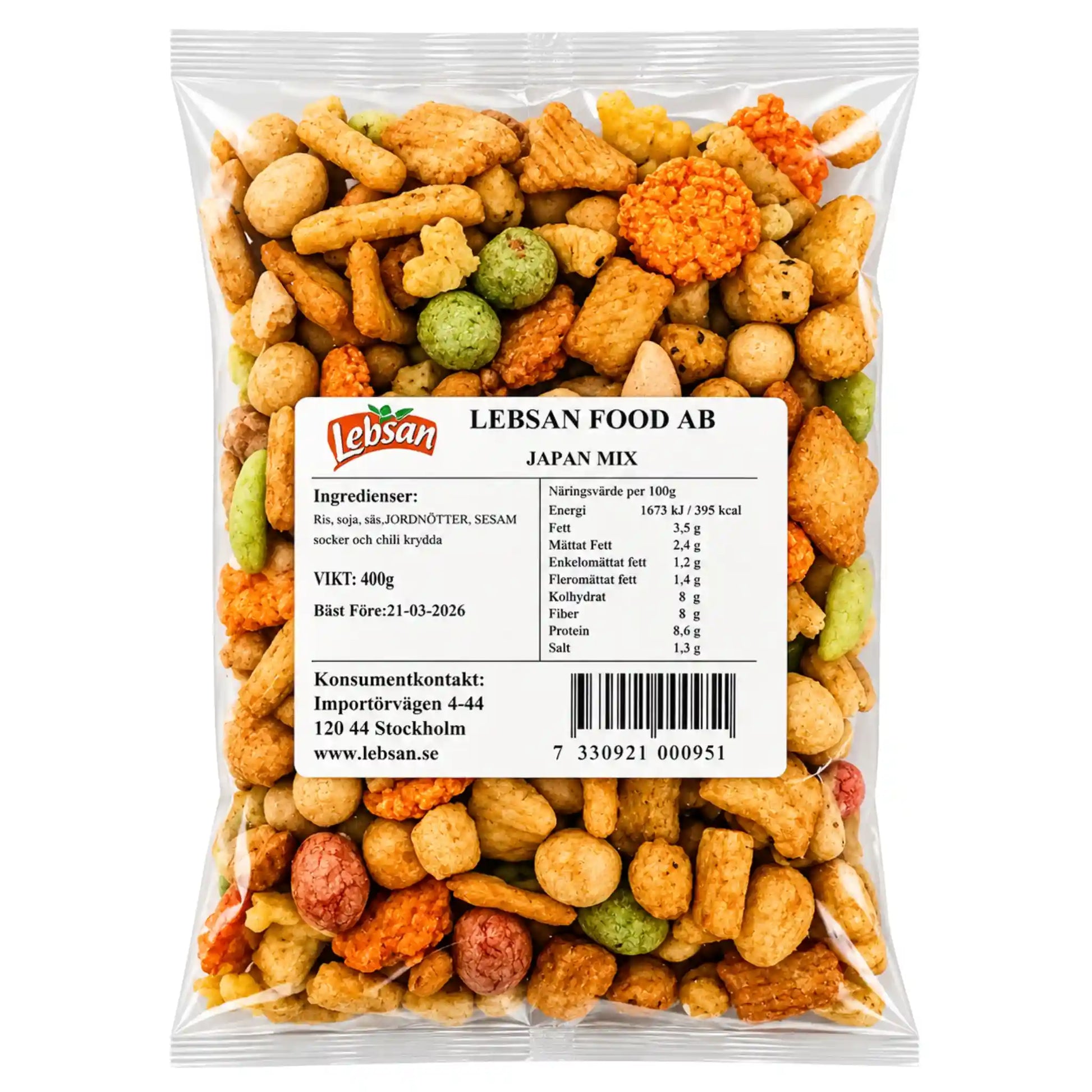 Lebsan Japan Mix snacks i påse med blandade kryddade kex och pinnar